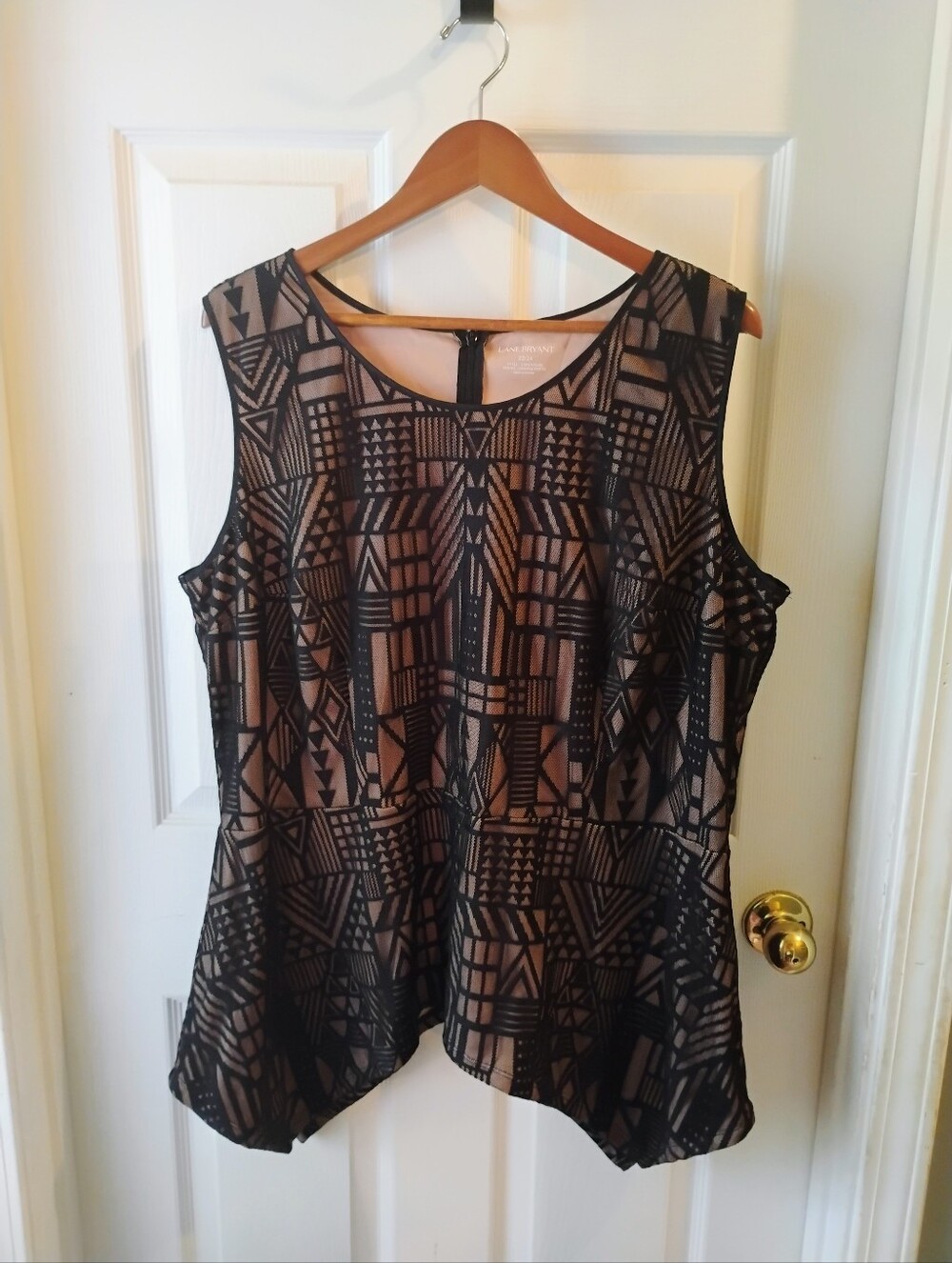 Lane Bryant Black Geometric Lace Overlay Tank - Tan Underlay